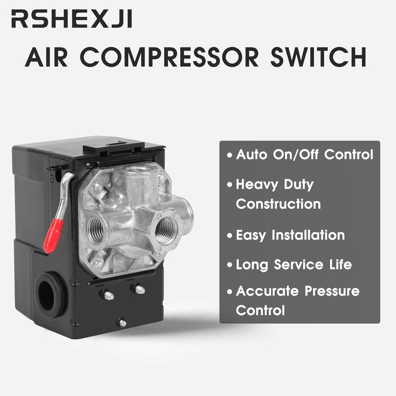 RSHEXJI Air Compressor Pressure Switch FB10-4H, 4 Port 1/4" NPT, 95-120 PSI Pressure Control Switch for Air Compressor Parts Replacement, Central Pneumatic, Husky, Campbell Hausfeld Compatible - Image 3